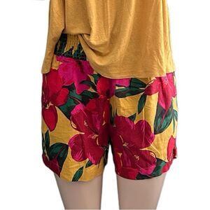 C&C California Bright Floral Linen Blend Shortie Short Elastic High Waist New M